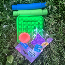 Tactile Sensory Fidget Toy Lot Pop It Board, Pop Tubes, Popper Ball, Keychain