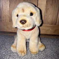Vintage F.A.O. Schwarz Plush Dog  1984 Stuffed Animal Cream Puppy Red Collar