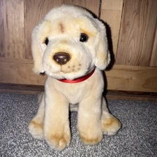 Vintage F.A.O. Schwarz Plush Dog ©1984 Stuffed Animal Cream Puppy Red Collar