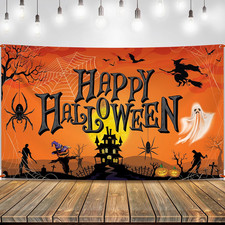Orange Happy Halloween Banner - XtraLarge 72x44 Inch  Pumpkin Backdrop for Part