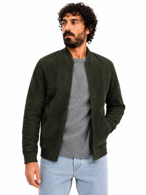 Men s Green Suede Leather Bomber Jacket 100% Real Suede Classic Style Jacket