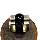 VTG Solid Sterling Silver 925 Cabochon Black Onyx Modernist Ring Size 9.75