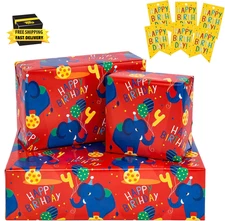 Wrapping Paper Sheets with Elephant Pattern, Great for Birthday Gift Wrap, 6 Fol