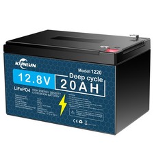 12V 20Ah Lithium LiFePO4 Battery, Built-in 20A BMS, for RV Solar Marine