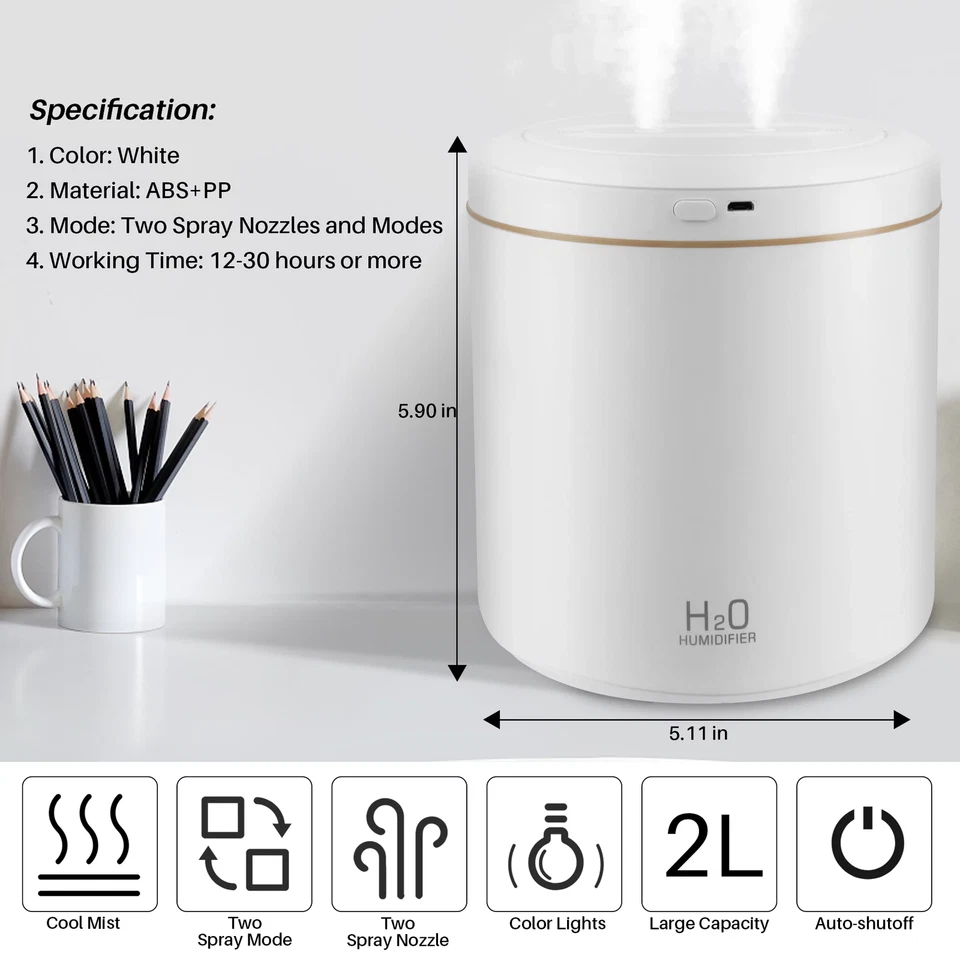 2L Ultrasonic Cool Mist Humidifier for Room Air Vaporizers and Humidifier for Ba - Image 3 of 4