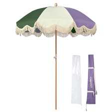 LAGarden Palm Springs 6Ft Fringe Patio Umbrella with Carry Bag Purple Green