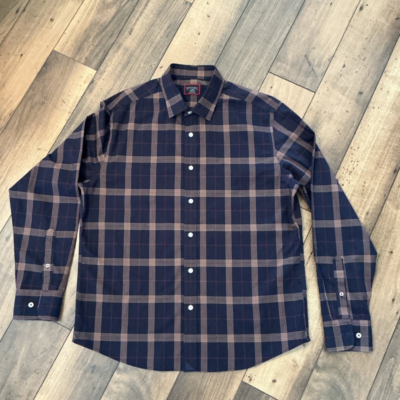 Untuckit Men's Long Sleeve Button-up Plaid Navy/Red Sz.Large Classic Preppy