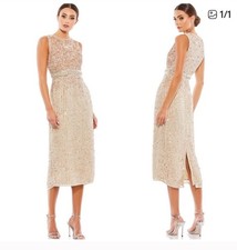 Mac Duggal Sleeveless High Neck Embellished Midi Sheath Dress Size 8 NWT