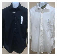 BLACK WHITE EASY CARE Button Dress Shirt Standard Fit Stretch Goodfellow L/S