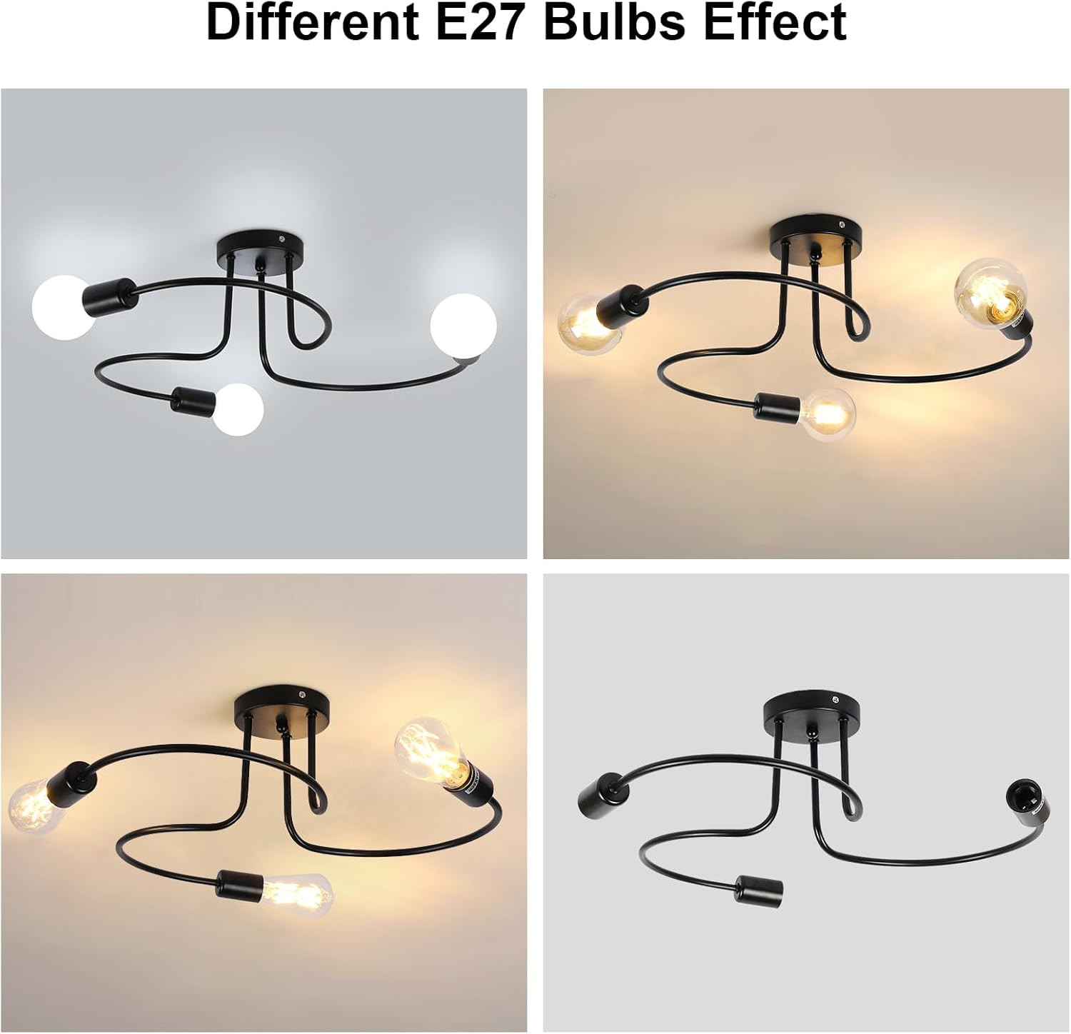 Plafoniera Industriale Vintage A Forma Di Fiore 5 Luci E27: Lampada A Soffitto In Metallo Nero Per Soggiorno E Camera Da Letto