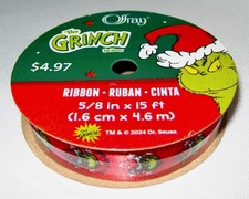 Dr Seuss THE GRINCH Red Christmas Ribbon 5/8" x 15' Crafting Gift Ribbon Tree