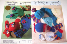 2 Peter Gregory Knitting Yarn Pattern Leaflets MITTENS HATS SCARF Children 1-12