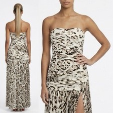 NWOT Halston Heritage Animal Print Ruched Gown Tube Top Maxi Dress Long Leopard