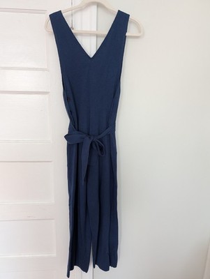 Alex Mill Ollie Wool & Cotton Knit Blue Belted Overalls Jumpsuit Women's Size S