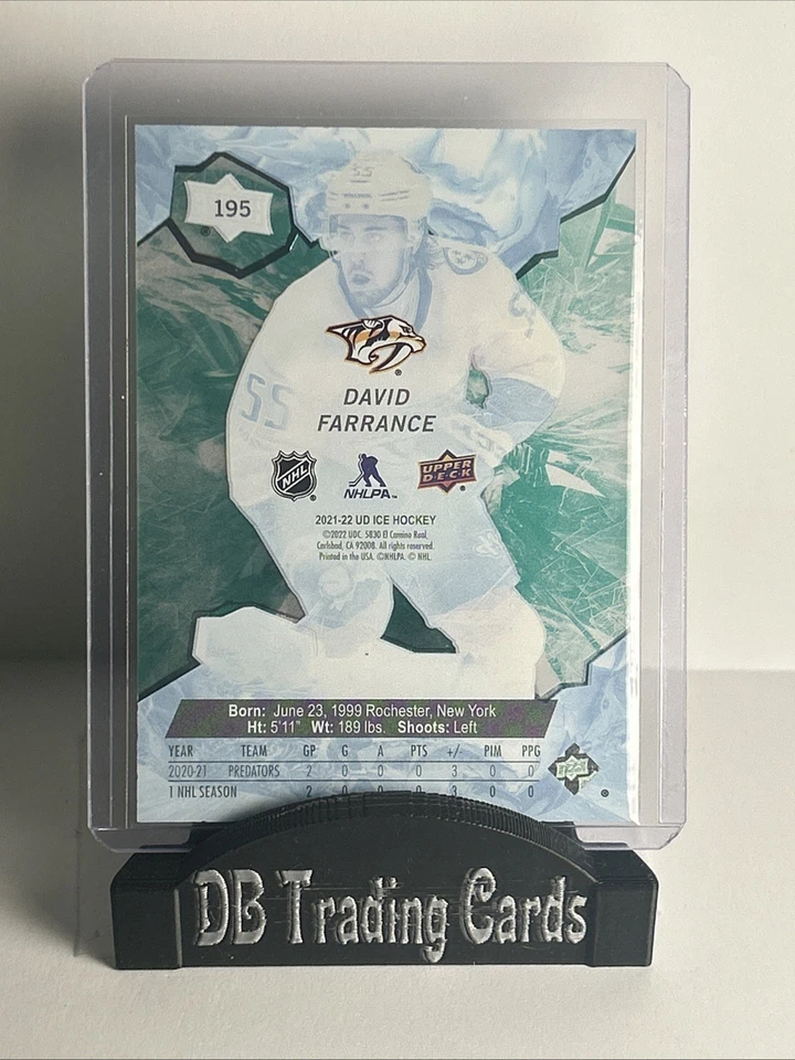 2021-22 Upper Deck Ice - Ice Premieres David Farrance #195 Green /799 (RC) - Image 2 of 2