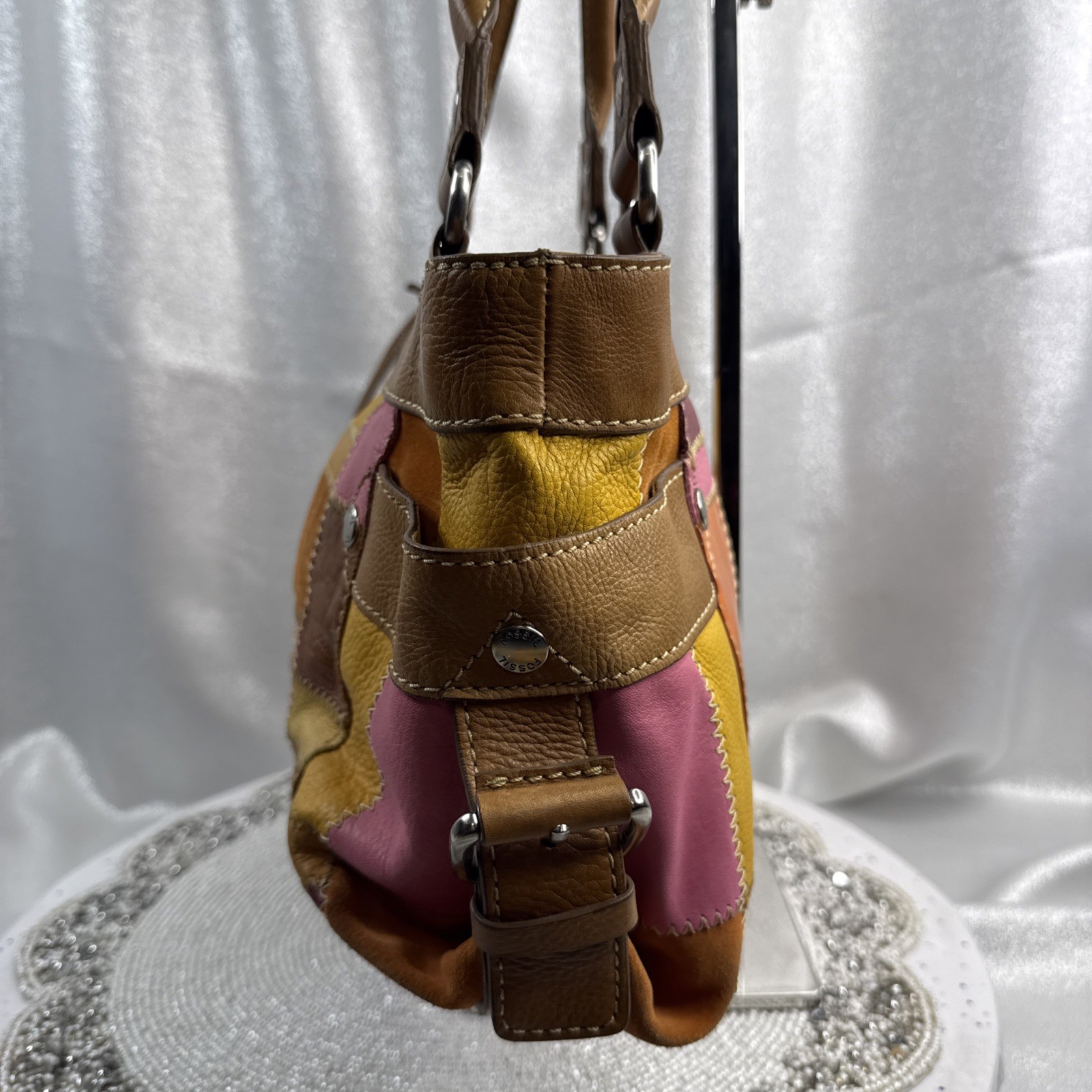 Fossil Patchwork Sydney Leather Shoulder Bag Purs… - image 6