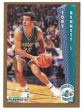 1992-93 Fleer Basketball Tony Bennett Rookie Card #308 Charlotte Hornets RC