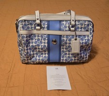 Coach Chelsea Satchel - Blue and Cream - Leather Accents - Silver Hardware