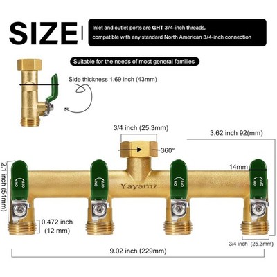 Green Handle 4-Way Garden Hose Splitter