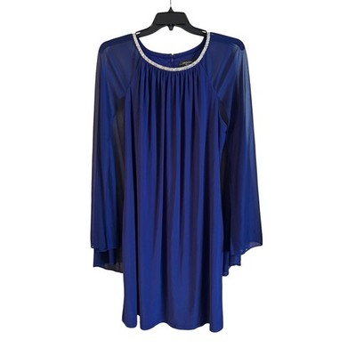 R&M Richard s Women s Short Dress Cape Navy Blue Embellished Neckline Size 18W