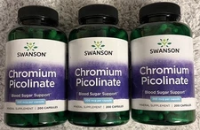 600 Caps Swanson Chromium Picolinate 200 mcg 3X 200 Caps Blood Sugar Support