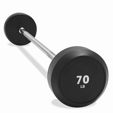 Rubber Fixed Barbell, 70 LB Pre-Loaded Weight Straight Bar for Weightlifting