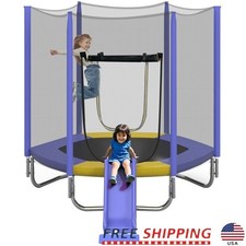7FT Trampoline W/ Slide  Ladder Safe Indoor Outdoor Fun Kids Activity New