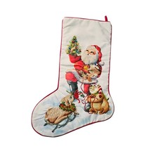 Vtg Christmas Stocking Crewel Stitchery Needle Treasures Finished Santa Friends