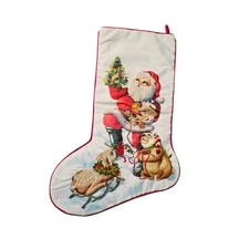 Vtg Christmas Stocking Crewel Stitchery Needle Treasures Finished Santa Friends