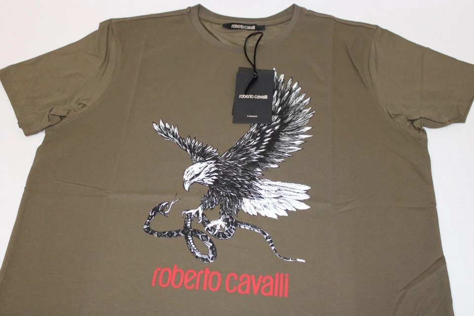Roberto Cavalli Men's Green Eagle Cotton Crew Neck T-Shirt NWT Size XL - Image 4 of 4