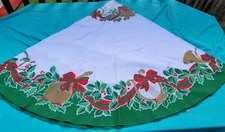 Christmas Tablecloth Round 68"  X-LARGE Cotton Bow Holly Harp Pretty