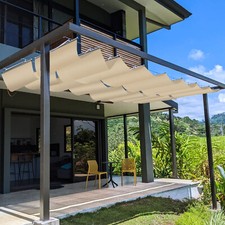 Outdoor Retractable Pergola Canopy Cover Roman Wave Sail Yard Patio Awning Beige