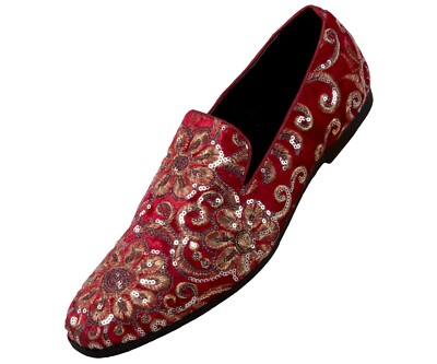 Amali Mens Slip On Tuxedo Dress Shoe Velvet Floral Sequin  display picture 2