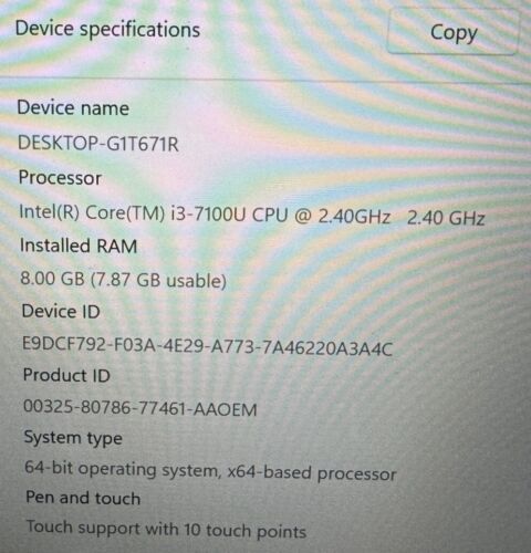 DELL 5738 2 IN 1 LAPTOP - INTEL i3-7100U@2.40GHz - 250GB SSD - 8GB RAM - WIN 11 - Picture 11 of 11