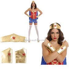 WONDER WOMAN ADULT Gold Crown Headpiece Tiara w/star  Arm Gauntlets Cuffs NWT