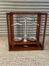 Huge Set Of L Oertling Of London Scientific Balance Scales In Display Case