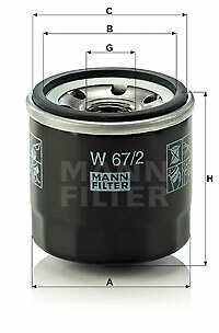 Mann-Filter W 67/2 oil filter for, Bedford, Changanese, Cherry, Chevrolet, Daewoo, Daihat