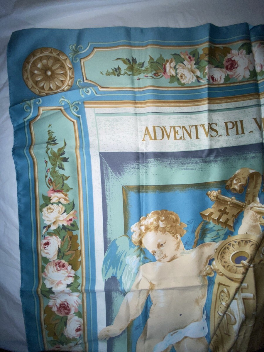 Echo The Vatican Library Collection Scarf Cherubs Rose Blue Italy 33x34" View 3