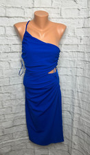 Guess Women's Blue Leanne One-Shoulder Ruched Cutout Dress Size 4
