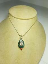 Vintage 925 Silver 20" Necklace With Small Teddy bear Jade Stone Pendant