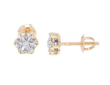 Baguette 1/10 CT Real Diamond Stud Earrings 10K Yellow-White Gold 6MM