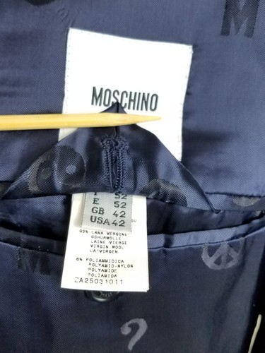 Blazer Moschino Para Hombre Lana Azul Tres Botones EE. UU. Talla 42R Italiano Talla 52 - Imagen 10 de 12