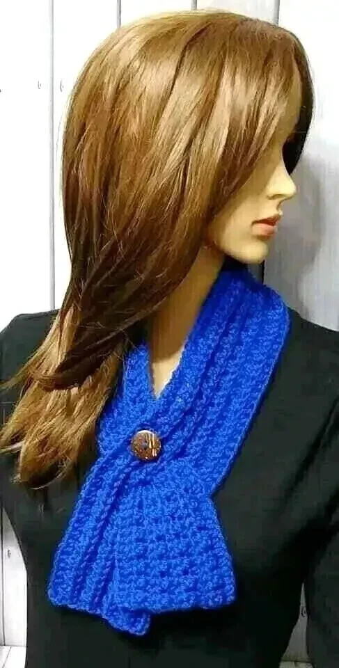 handmade  crochet womans keyhole scarf button cowl button royal blue