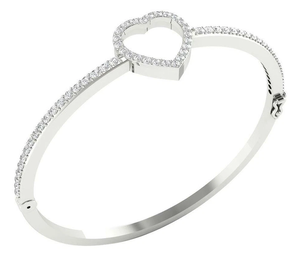 Heart Bangle Bracelet I1 G 1.50 Carat Natural Diamond 14K Yellow Gold 2.40Inch - Image 3 of 4