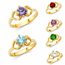 14K Real Yellow Gold 12 months Birth Stone Cubic Zirconia Babies Ring for baby