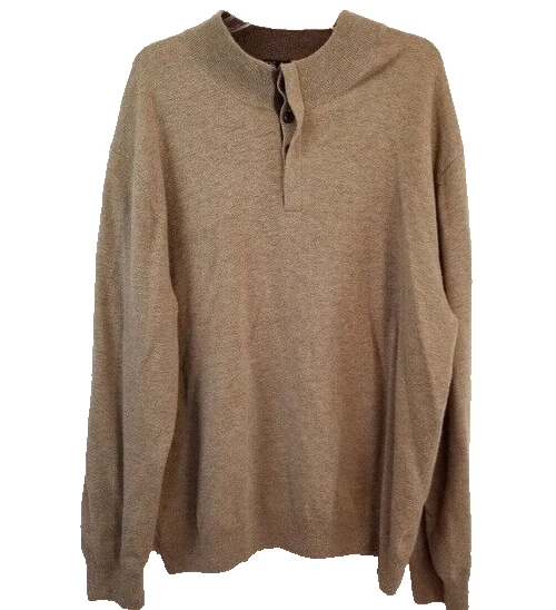𝅺Jos A. Bank Mens Wool Sweater Size XXL Beige Pullover Quarter Button Preppy
