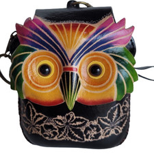 OWL Genuine Leather Wristlet Wallet Change Coin Purse Zip Closure Colorful Charm