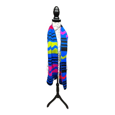 Vintage Neon Color Block Wave Womens Gitano Winter Scarf 64 X 9  Blue Pink Green