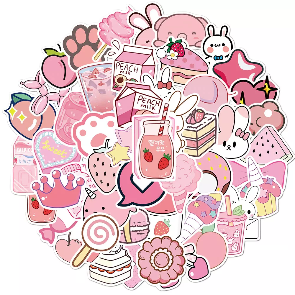 50pcs Stickers Pink Kawaii Cute Sticker Lot Bundle Vibes Aesthetic Mood VSCO