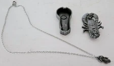 VTG Torino Pewter Lobster 4 in 1 ~Necklace,Brooch,Earrings,Trinket Box Set ~EUC